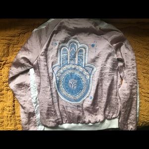 Spiritual gangster pink bomber jacket sz small!